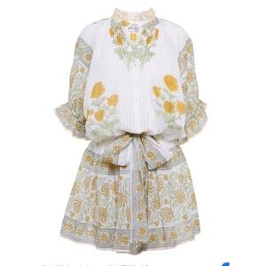Juliet Dunn Blouson orange floral Mini shirt Dress size 3 (8/10) puff sleeve‎